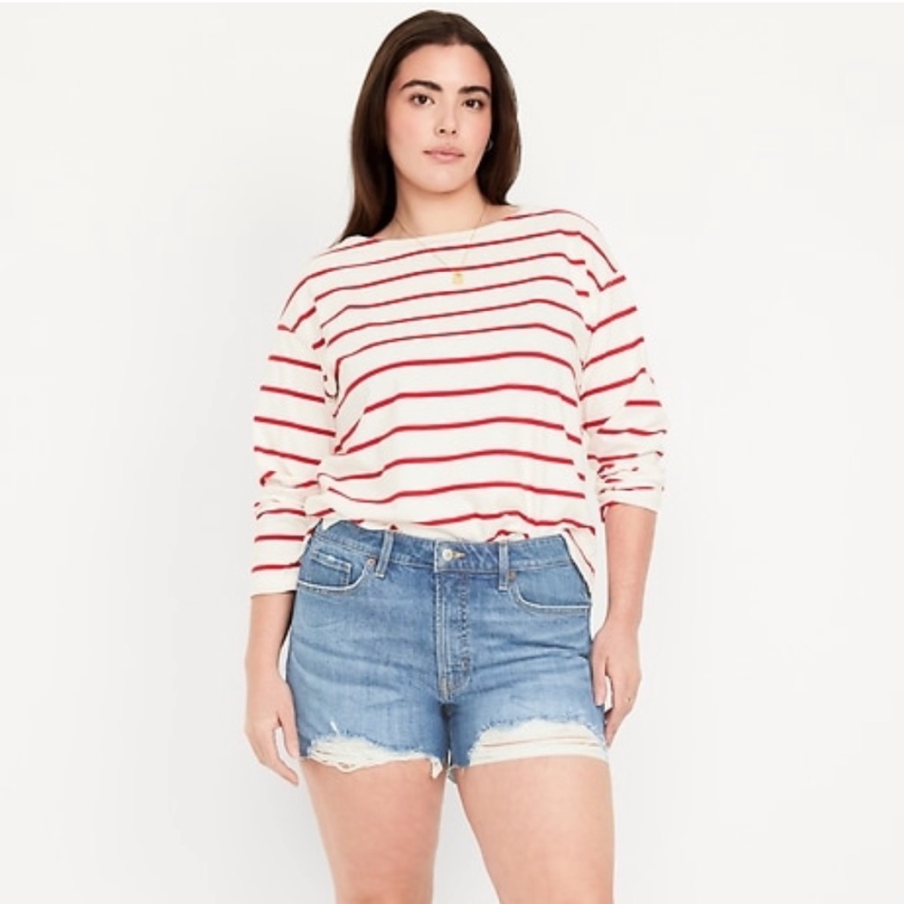 Old Navy High-Waisted OG Jean Shorts Distressed Medium Wash EUC